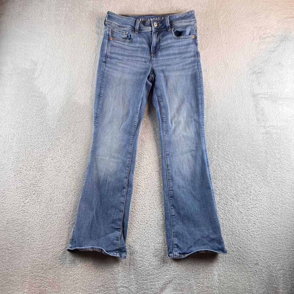 American Eagle Kick Boot Jeans Womens 4 X Short Medium Wash Stretch Denim BOHO